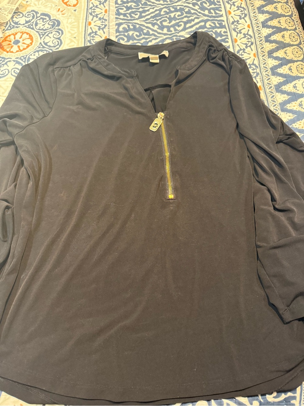 Michael Kors Black Long-Sleeve Half-Zip Shirt. Size XL.